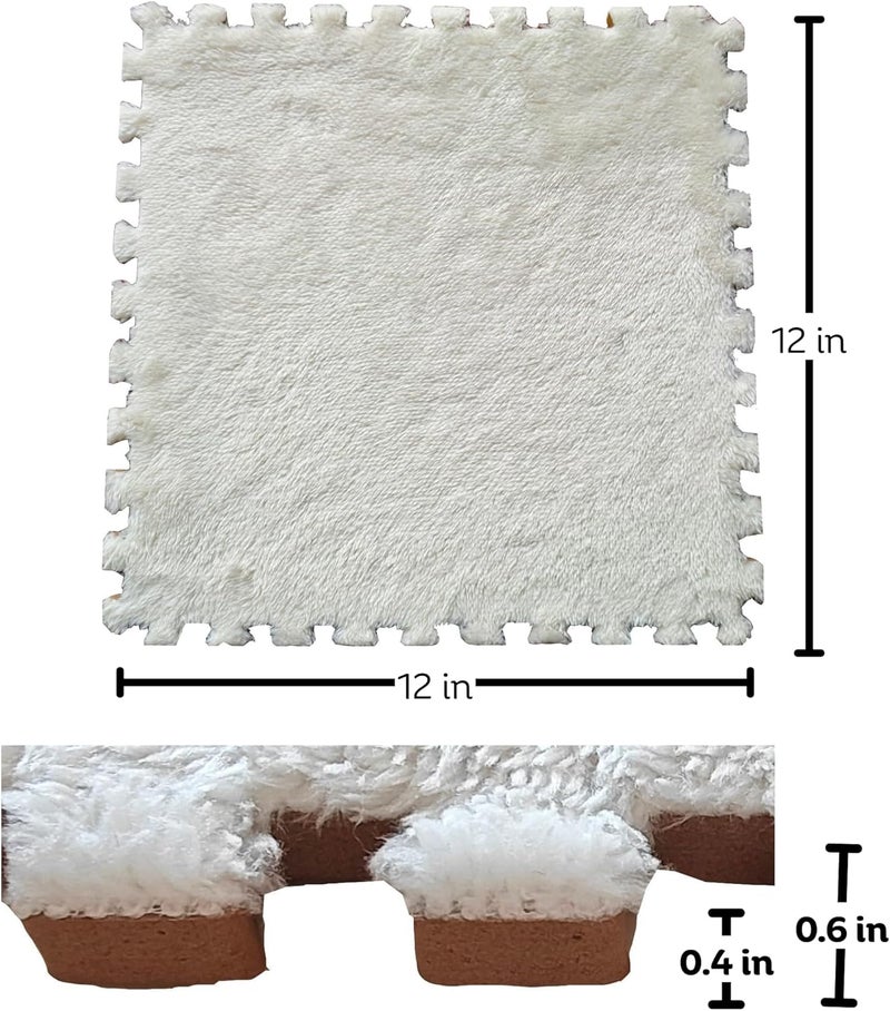 MADE4ALL Interlocking Carpet Tiles 4 PCS Pack – Soft Plush Floor Tiles for Small Areas, Nursery, Kids Room, Bedroom & Home Office – Washable, Non-Slip, Easy DIY Install – White - Image 2